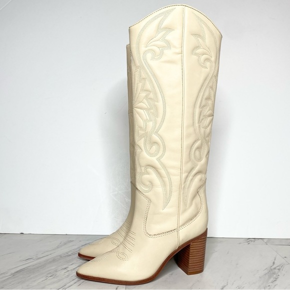 New! Schutz Maryana Western Leather Tall Block Heel Boot 5B - Picture 1 of 15